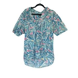 Chubbies The Nutter Mens Shirt Large Hawiian Sailboats Blue Pink Short Sleeved